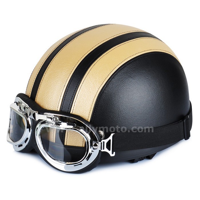 129 Synthetic Leather Vintage Style Motorbike Cruiser Touring Scooter Open Face Half Helmets Goggles Visor@6